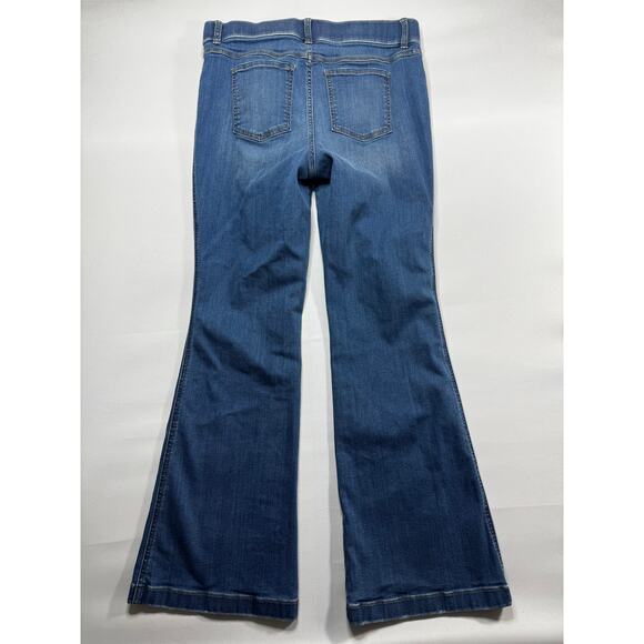 Spanx Women's Pull On Flare Leg Blue Stretch Denim Jeans - Size XL (34x31) - Picture 2 of 4